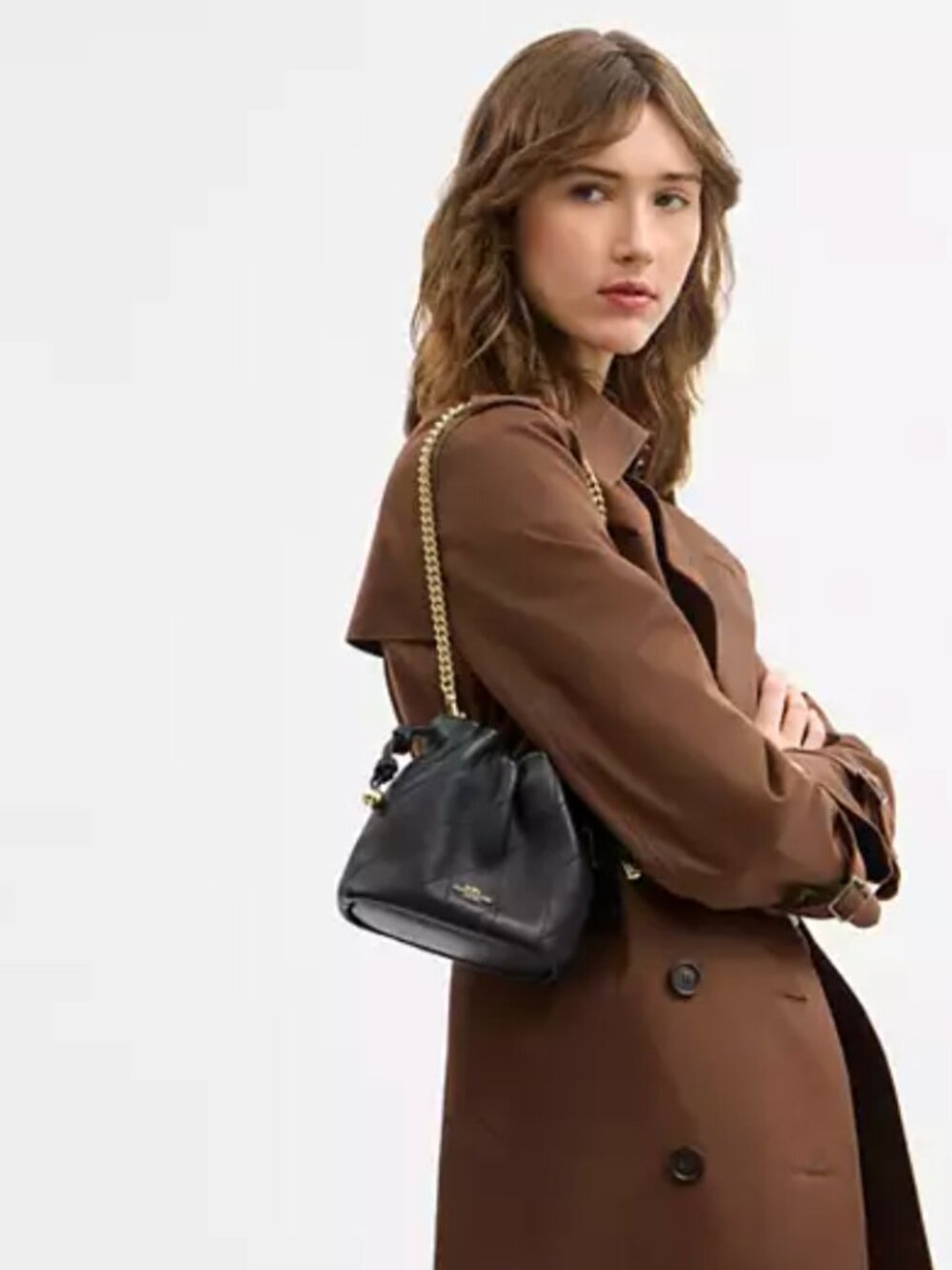 Coach Faye Mini Drawstring Crossbody Shoulder Quilted Black Gold Mini Bag - Picture 3 of 16